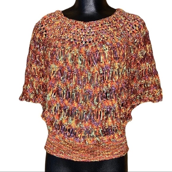 Romeo & Juliet Couture | Crop Sweater Top Ribbon Yarn Crochet Multicolor S - Picture 1 of 7